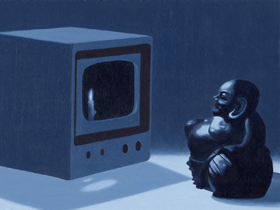 Улыбка Будды (Будда смотрящий старый свечной телевизор). Нам Джун Пайк